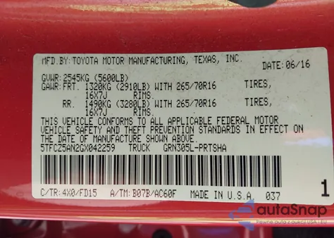 2016 Toyota Tacoma Trd Off Road из США, поврежденный, VIN 5TFCZ5AN2GX042259